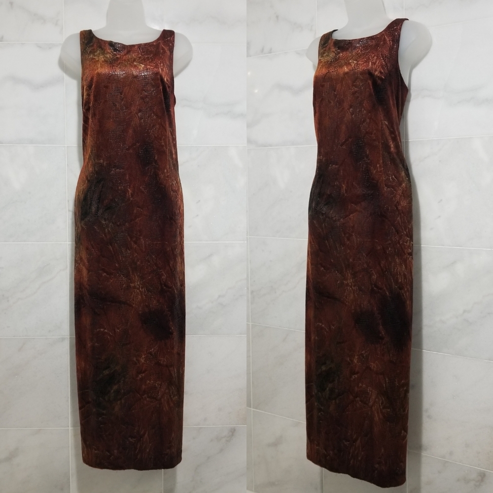 Vintage Carole Little Sleeveless Maxi Animal Print Textured 14